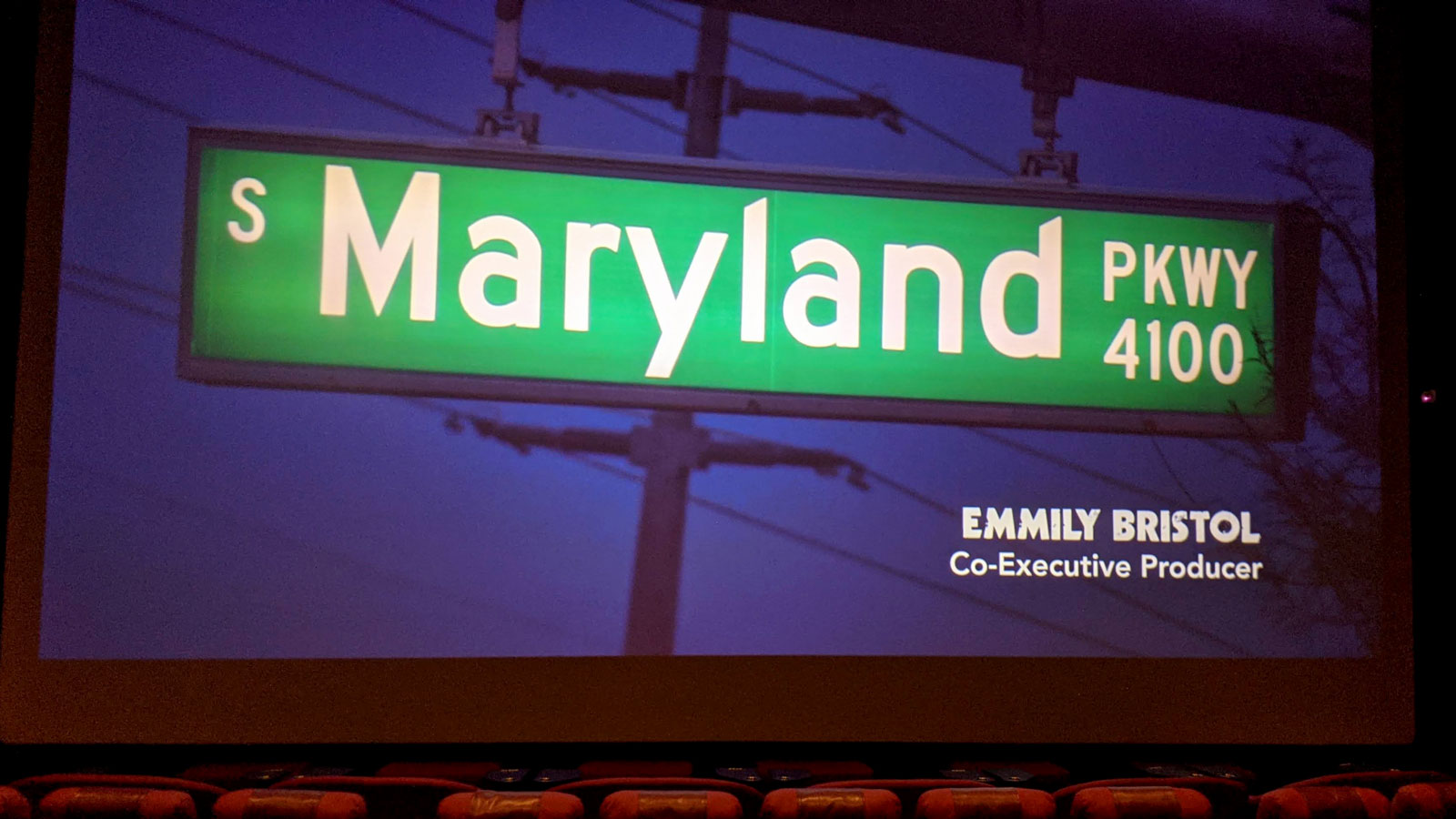 Maryland Parkway street sign on a movie screen